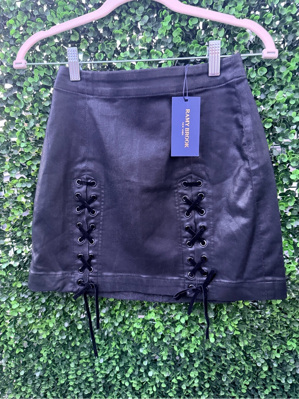 Ramy Brook Black Denim Lace-Up Mini Skirt